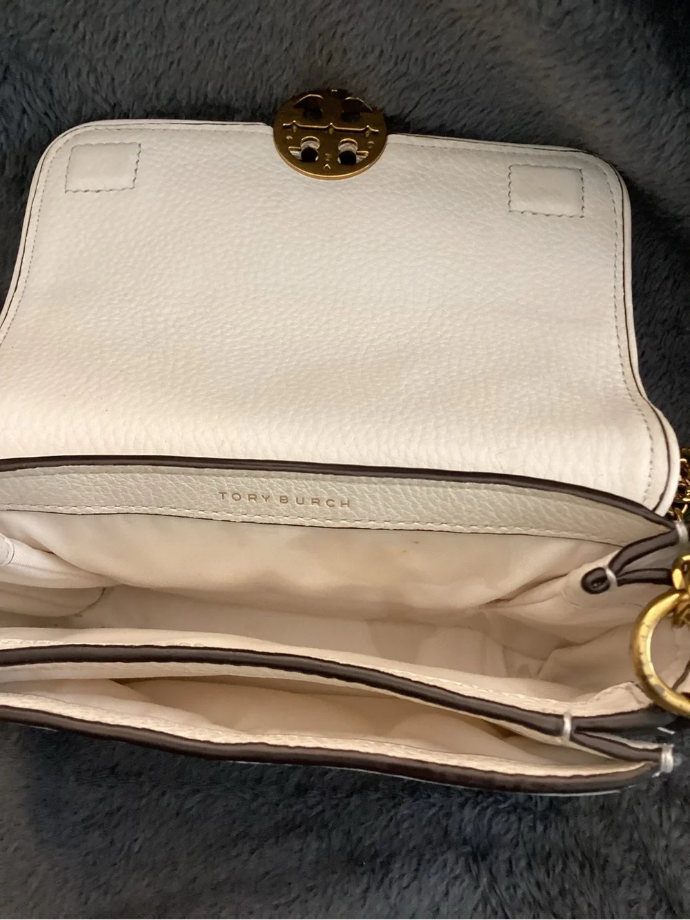 Tory Burch Cream Leather Chain Mini Shoulder Bag with Gold Hardware